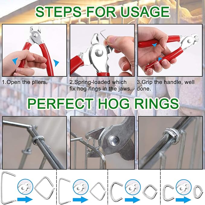 1000Pcs 1" Galvanized Hog Rings Assortment Kit, Professional Hog Rings Installation Kit for Bungee Shock, Cords, Animal Pet Cages