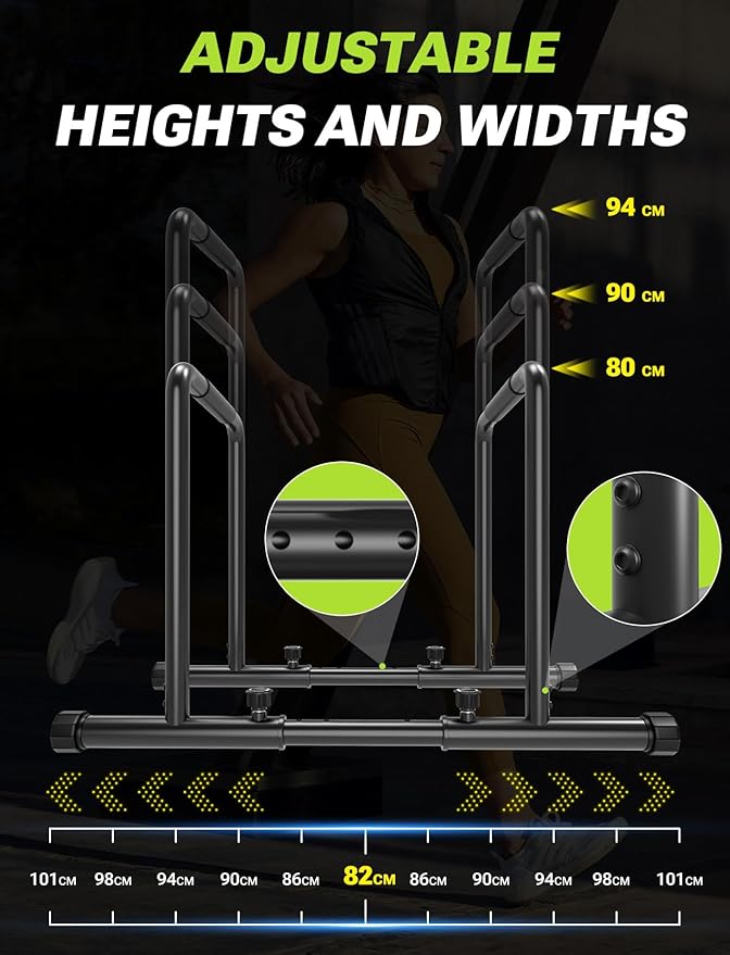 YOLEO Adjustable Dip Bar- 1100lbs Dip Station Portable Functional Fitness Bar with Safety Connector, Heavy Duty Dip Stand Body Press Bar Parallette Exercise Bar Workout Equalizer for Calisthenics