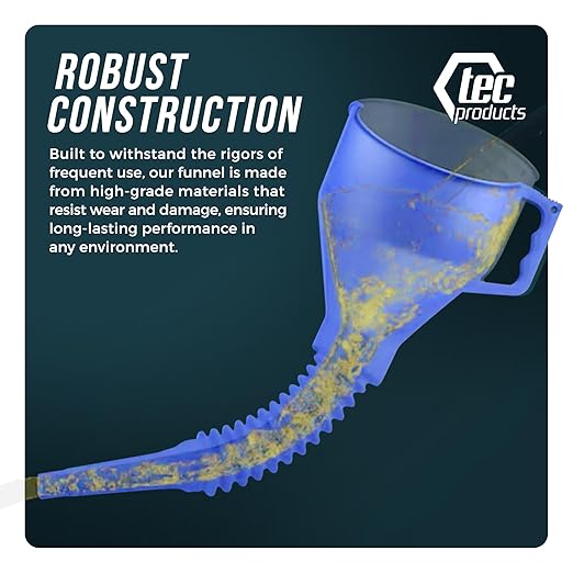 TEC Products FlexAll Long Flexible Funnel for Automotive Use - Durable Nitrile Rubber - Ideal for Car Oil Change, Transmission Funnel Fluid, Diesel, Fuel, Gas - Made in USA - Blue (16 x 5 Inches)