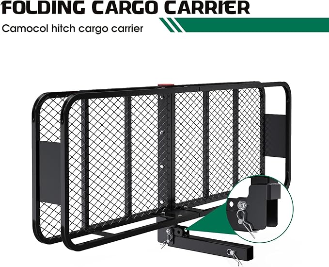 FORWODE 550 LBS Hitch Mount Cargo Carrier Basket, 60"x24"x6" Folding Hitch Cargo Carrier Rack + Waterproof Cargo Bag 20 Cubic Feet(58"x24"x24")