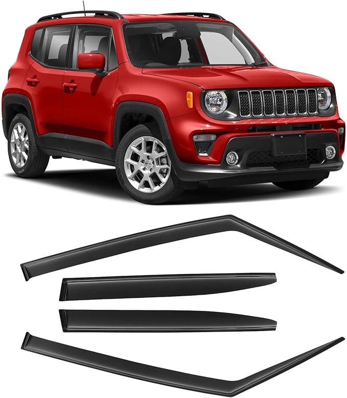 Window Rain Guards for 2015-2024 Jeep Renegade, Window Visor Guard Vent Wind Shade Deflector Rain Shield Protector Sun Visor for 15-24 Renegade 2023 2022 2021, Tape-on/Outside-Mount, 4 Pieces