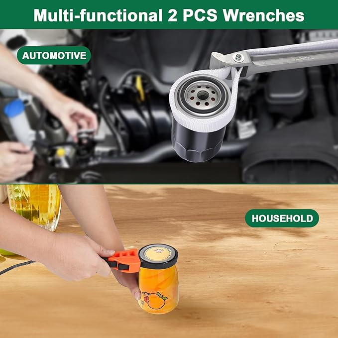 2Piece Wrench Set:12" Aluminum Nylon Strap Wrench&6" Multi-Purpose Rubber Strap Wrench Plumbing,Non-Slip, Non-Marring Grip,Complete DIY Automotive Tool Kit for Oil Filter & Household