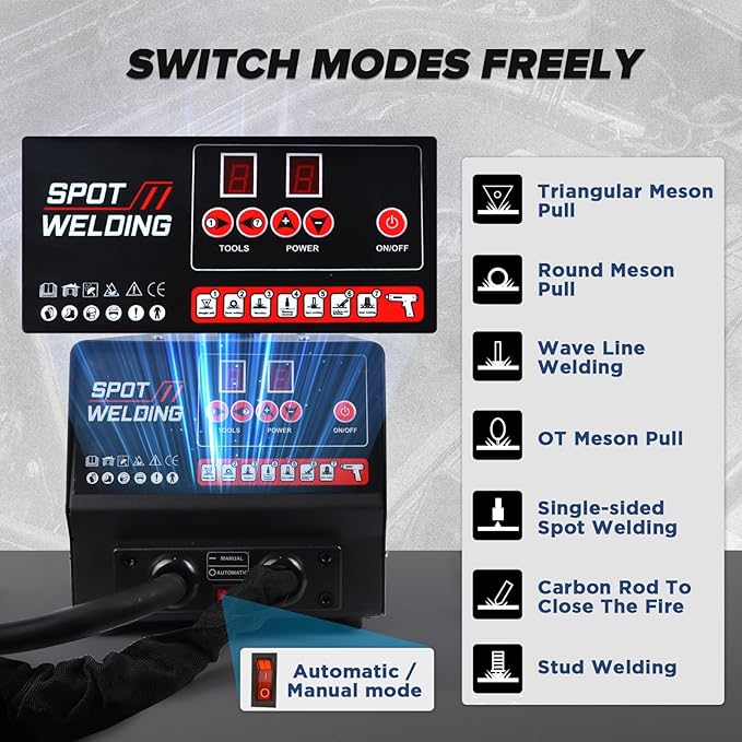 PLAYOCCAR Spot Welder Dent Puller,220V 3500W Dent Remover Tool for Car Body Repair Kit with 7Welding Modes & Auto/Manual Modes.