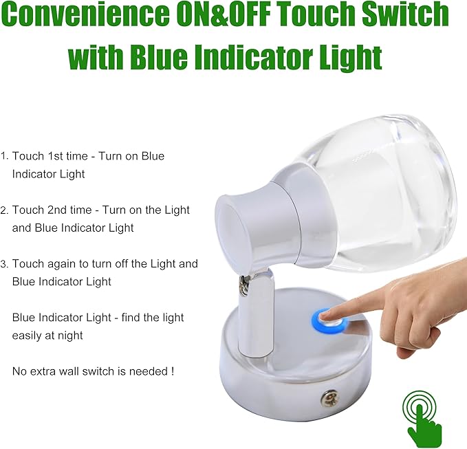 12 Volt LED Reading Light, Acrylic Rotatable Spotlight for RV Boat Camper Van Yacht Bedside Lamp with Touch Switch and Blue Circle Night Light, RV Wall Sconce Lights, Pack of 2
