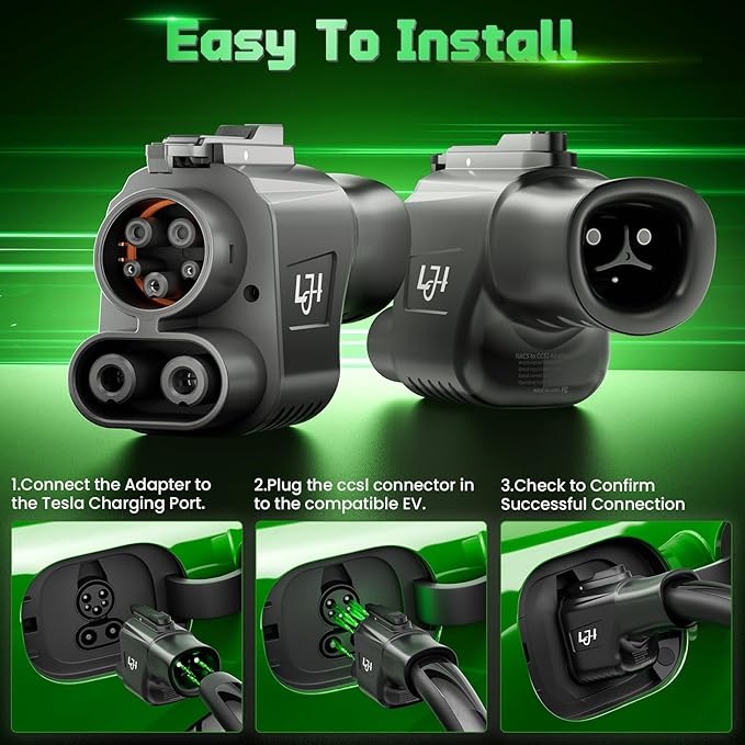 NACS to CCS1 Adapter for Tesla Supercharger V1/V2/V3/V4 - Compatible with Ford F-150 Lightning, GM, Rivian R1T/R1S, Hyundai, Kia, Volvo EVs - 500A 250kW Fast Charging, All-Weather