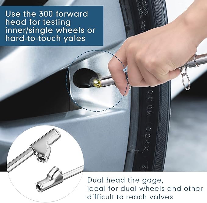 5 Pack Dual Head Tire Pressure Gauge Pencil Tire Gauges Heavy Duty Air Gauge Tire Pressure Dual Head Chucks Auto Service Gage Range to 10-150psi/ 1-10bar for Car Truck Bike Motorcycle, Silver