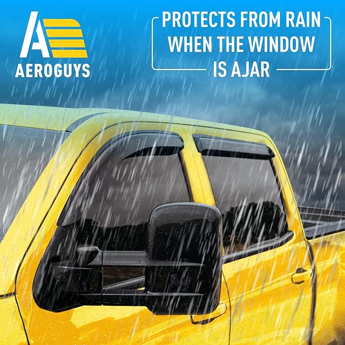 Extra Durable Window Deflectors Tape-On Window Visors Rain Guards Fit for Chevrolet (Chevy) Silverado 1500 2014-2018 Crew Cab, Sun Visors, Wind Vent for Shades, Exterior Car Accessories - 4pcs. AG0867