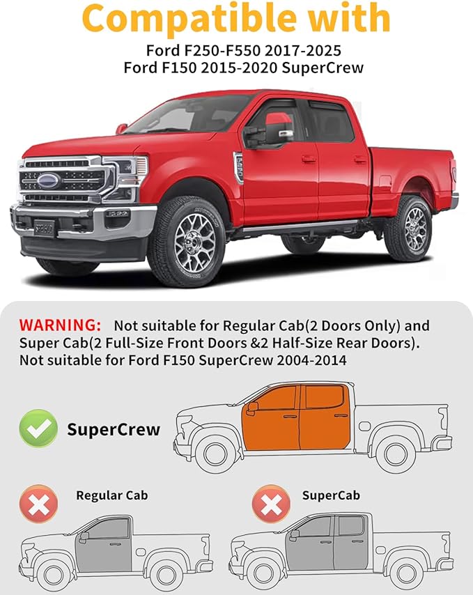 in-Channel Window Rain Guards Fit for Truck Ford F150 2015-2020 SuperCrew (Fit for Ford F250-F550 2017-2025) Extra Durable Window Visors Window Deflectors Vent Shades Car Accessories-4 pcs