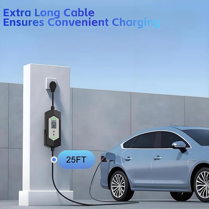 40 Amp J1772/Tesla Level 2/1 Portable EV Charger with 25FT Cable, 240V NEMA 14-50 Plug & 120V NEMA 5-15 Adapter, J1772 car Connector & Tesla NACS Adapter as Tesla Charger