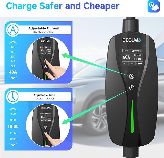 Level 2 EV Charger, 40Amp Electric Car Chargers 25FT Cable with NEMA 14-50 Plug, Adjustable Current, Timing Delay Electric Vehicle Chargers for J1772 BEVs/PHEVs 240V 9.6kW
