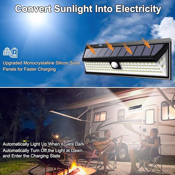 Solar RV Porch Light, 118 LED Motorhome Motion Sensor RV Exterior Lights with Remote Control, Waterproof Camper Outdoor Lights for Motorhome Travel,Travel Trailers, Camper, Food Trucks