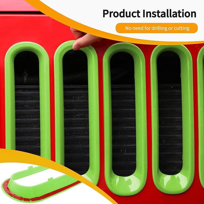Hoolcar Front Grille Insert Cover & Headlight Bezel Cover Trim Fit for Jeep Wrangler JK JKU 2007-2017, Exterior Accessories, Light Green