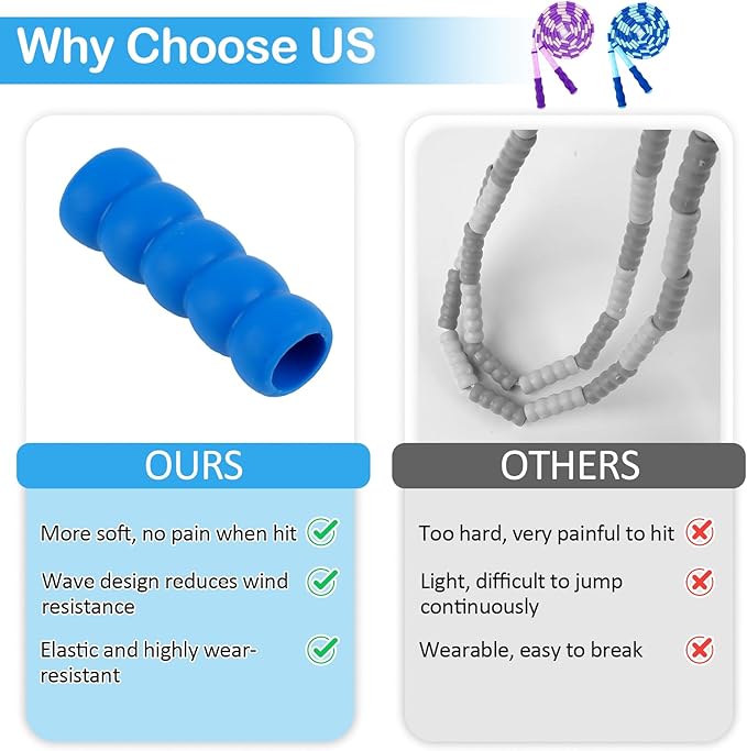 Jump Rope for Kids, Adjustable Jump Ropes for 4 5 6 7 8 10 12, Tangle Free Jumping Rope Age 8-12, Segmented Soft Beaded Skipping Rope for Women Fitness