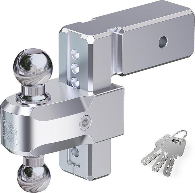 RENO Adjustable Trailer Hitch (Fits 3-Inch Receiver) - Heavy Duty Aluminum Tow Hitches with 6-Inch Drop/Rise for Truck (21,000 LBS GTW) - 2" and 2-5/16" Dual Ball Mounts