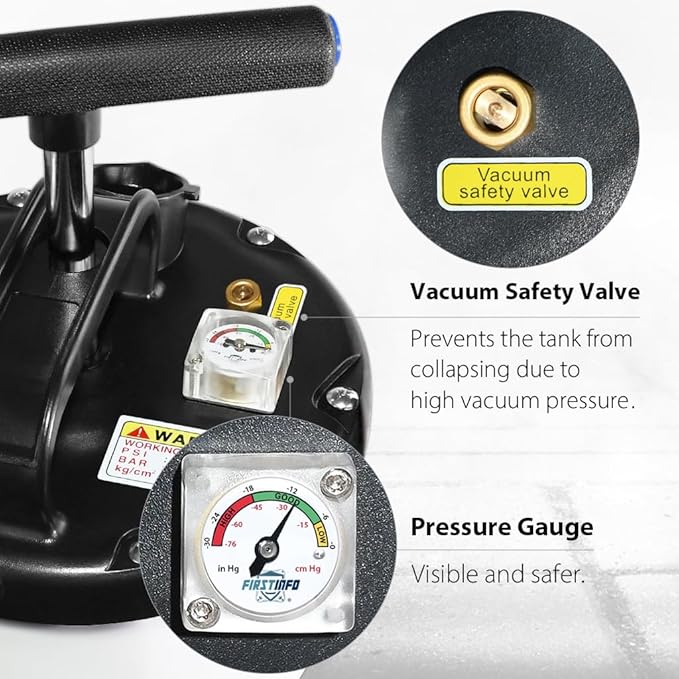 FIRSTINFO A1102USY5 Patented Third Generation 6.5L Taiwan Pneumatic/Manual Oil Vacuum Extractor | Vacuum Safety Valve | 51 Inch Tube | 5 Tubes | Thinnest Tube