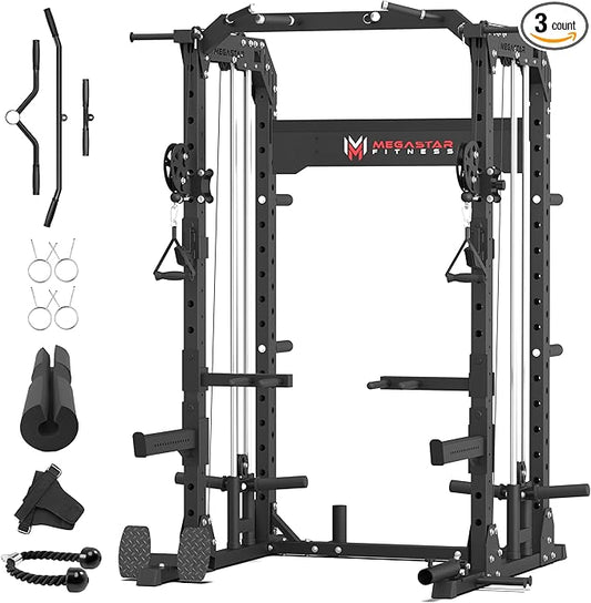 Power Rack Home Gym with Aluminum Pulley Set – 2000LB Capacity Multifunction Squat Rack with Cable Crossover, Includes 16 Professional attachments for Home Gym Strength Training, P63 Rampage