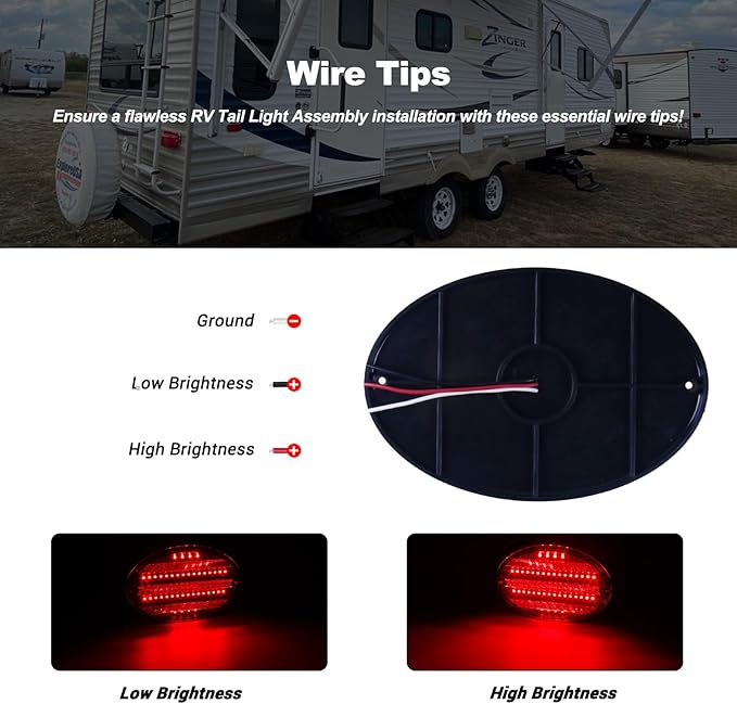 Oval LED Tail Lights 8.5" Length 40LEDs Red LED Brake Stop Turn Tail Lights Surface Mount for Trailer RV Camper Motorhome Airstream, Pack of 2