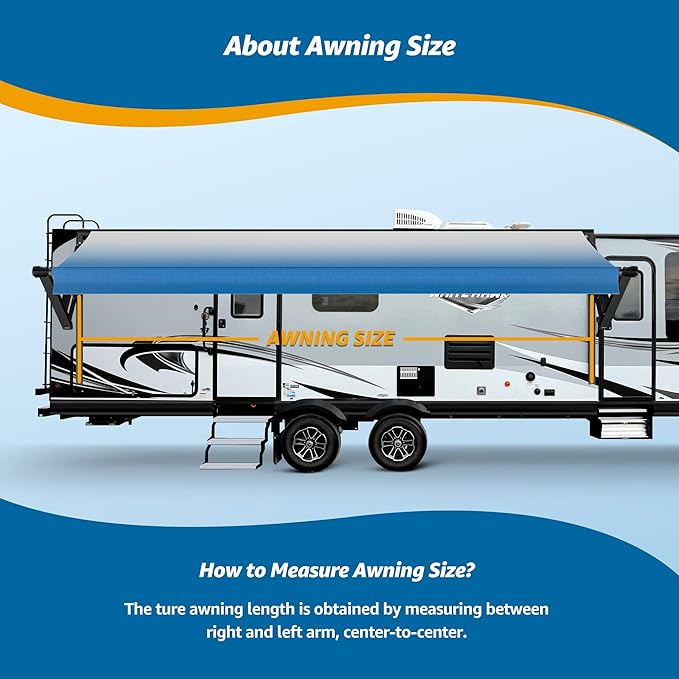 Black Electric Power RV Awning Frame and Fabric Assemblies Full Set for RV,5th Wheel,Travel Trailers,Toy Haulers,and Motorhome RV Trailer Awning for Home or Camper (11Feet, Navy Fade)