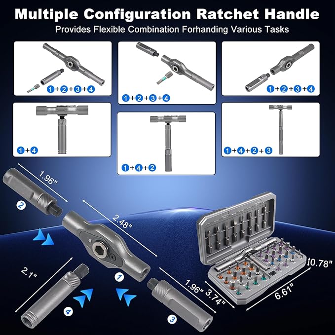 42 in 1 Magnetic Screwdriver Set,Precision Ratchet Screwdriver Set with Detachable Ratchet Handle, Multi Bit DIY Repair Tool Kit for Electrical Appliance Repair,Furniture Assembly,Computer,Bicycle