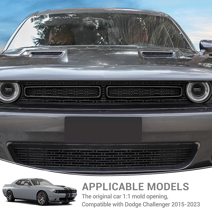 for Challenger Front Grill Mesh Grille Inserts Trim Cover Black Compatible with Dodge Challenger 2015-2023 Black Exterior Accessories 2pcs