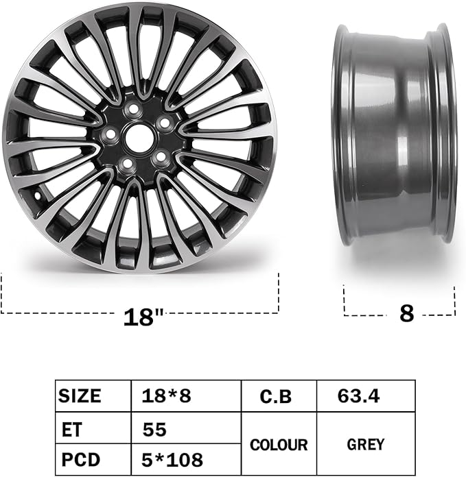 18'' x 8'' Aluminum Alloy Replacement for OE Wheel Rim Compatible with Ford Fusion 2017-2018, Gray Machined