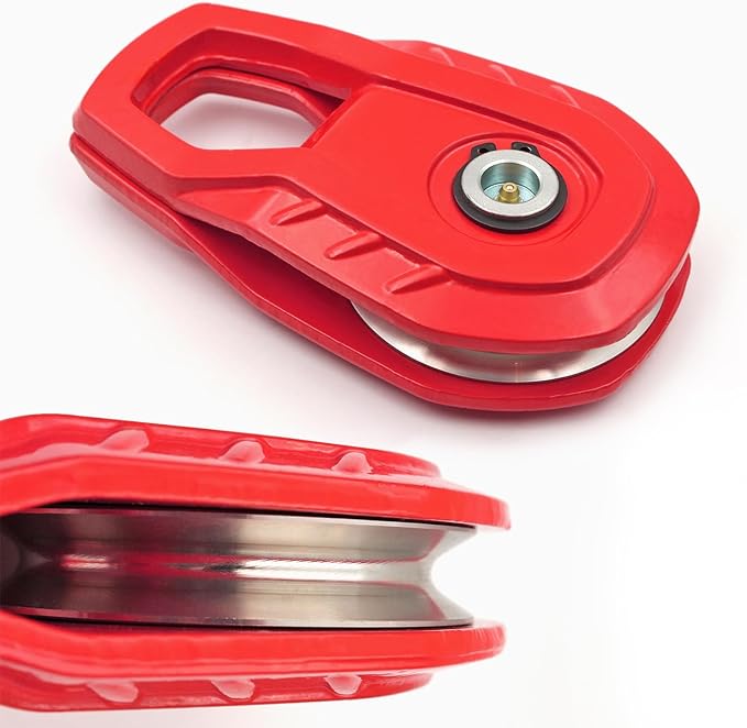 MILINI Snatch Block, 55,000 lbs (25T) Strength Recovery Off-Road Heavy Duty Winches Pulley for Synthetic Rope or Steel Cable, Universal Tackle Block for Truck, Tractor, ATV & UTV (Red)