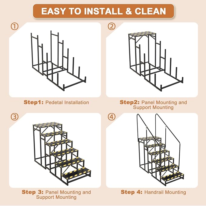 6 Step RV Stairs, Hot Tub Steps, Outdoor Spa Step Ladder with Handrail,Portable Economy 6th Wheel Stair for Travel Trailer, Motor Home, Camper and Porch with Non-Skid Tapes