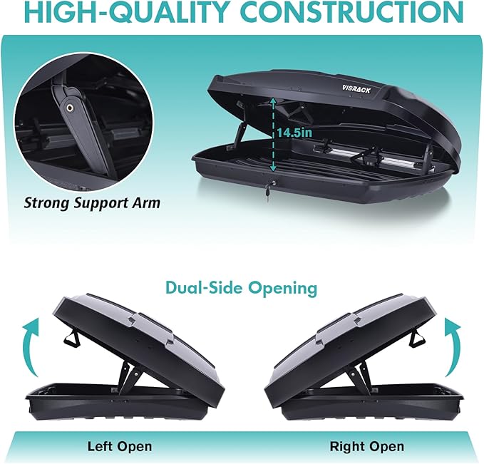 Hard Shell Roof Cargo Box Carrier with Security Keys,Heavy Duty Waterproof Rooftop Storage Box,58.3 (L) x35.4 (W) x 13(H) Inches,15.5 Cubic Feet (Tool-Free Install),Dual Side Opening,Black