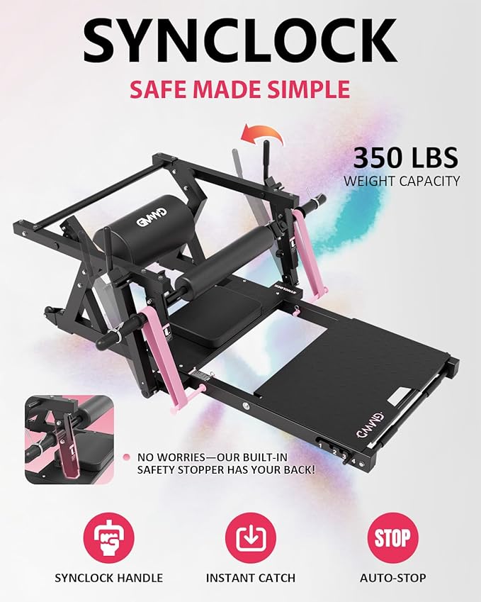 GMWD Hip Thrust Machine, 800LBS Plate-Loaded Glute Bridge Machine with Weight Holder, Heavy Duty Butt Exercise Equipment for Glute Muscles Building and Butt Shaping, Adjustable Footboard, Red