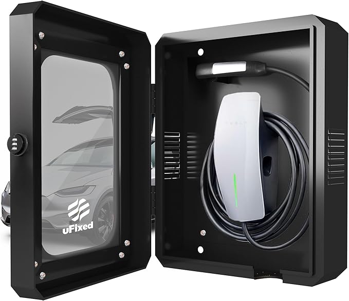 Outdoor EV Charger Enclosure Wall Box with Lock for Tesla Wall Charger and Chargepoint with Holder | Weatherproof Visible, Easy to Install, Black