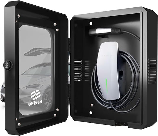 Outdoor EV Charger Enclosure Wall Box with Lock for Tesla Wall Charger and Chargepoint with Holder | Weatherproof Visible, Easy to Install, Black