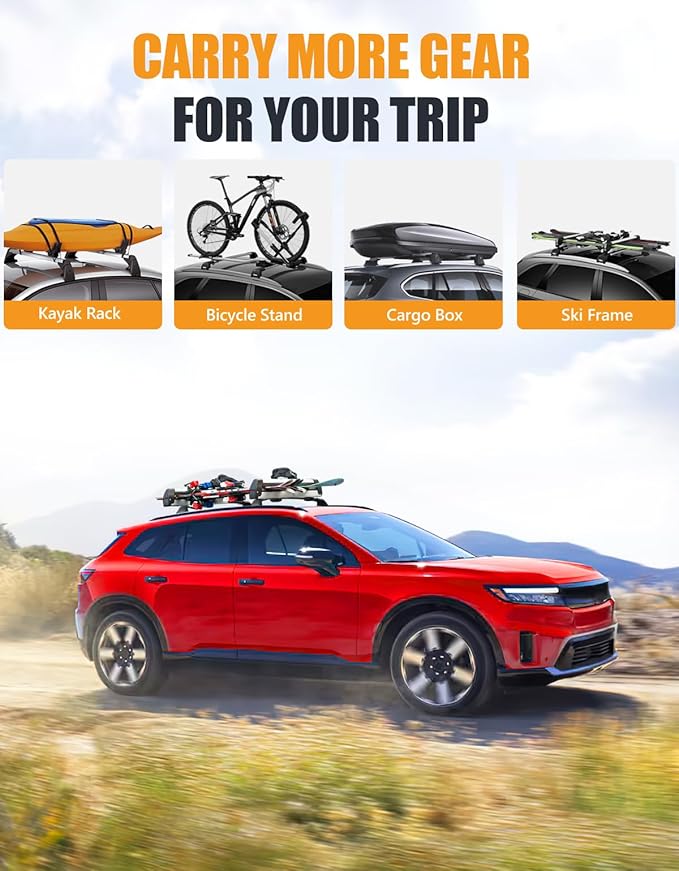 KINGGERI 260lbs Lockable Roof Rack Cross Bar Compatible with Honda Prologue Touring 2024 2025 2026 with Side Rail, Heavy Duty All Aluminum Crossbars Rooftop Cargo Basket Luggage Kayak Canoe Snowboard