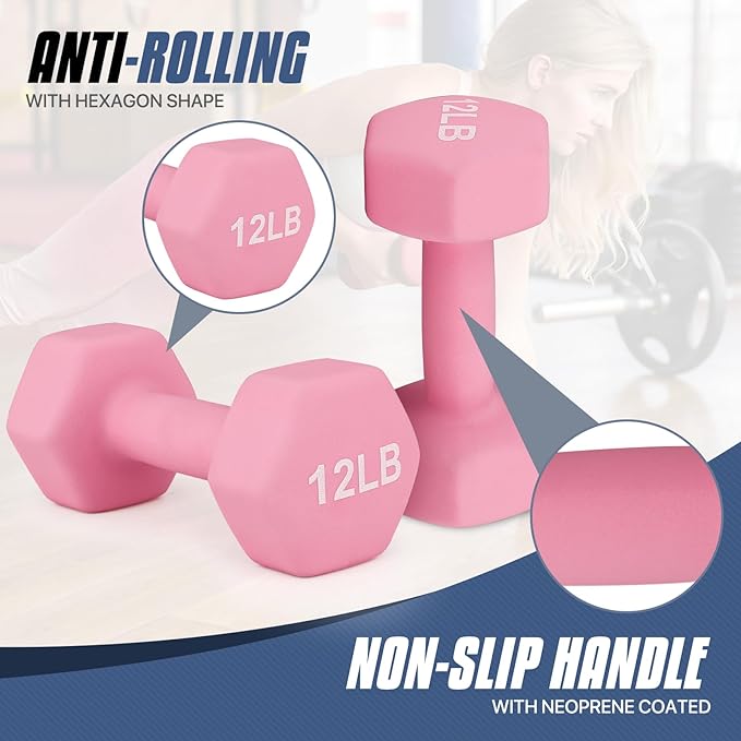 MADOG Dumbbell Set, Anti-Slip Neoprene Coated Hexagon Hand Weights for Home Gym Equipment Workouts Strength Training