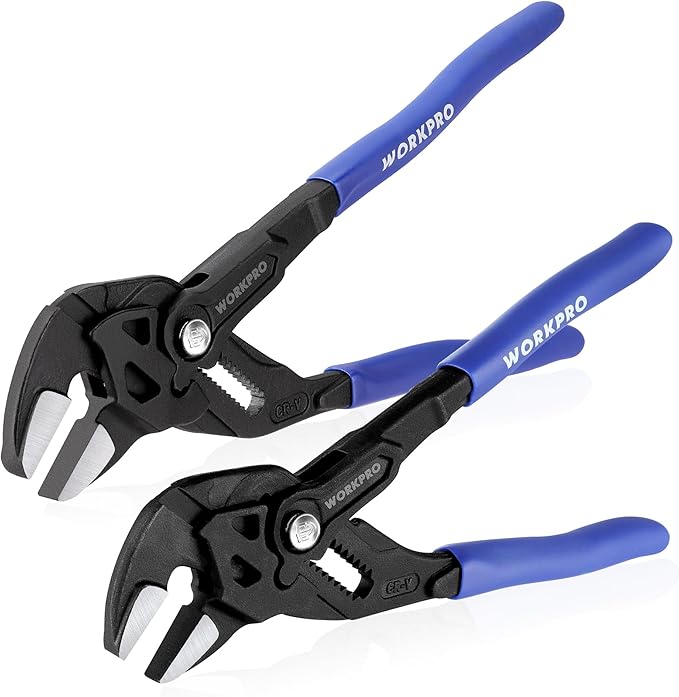 WORKPRO Pliers Wrench Set, 7 & 10-Inch CR-V Construction Wrench Pliers, Adjustable Parallel Smooth Jaw Pliers, Black Finish, Groove Lock Mechanism