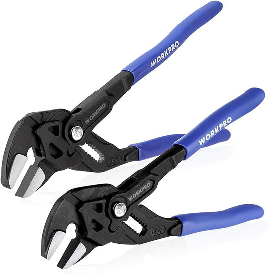WORKPRO Pliers Wrench Set, 7 & 10-Inch CR-V Construction Wrench Pliers, Adjustable Parallel Smooth Jaw Pliers, Black Finish, Groove Lock Mechanism