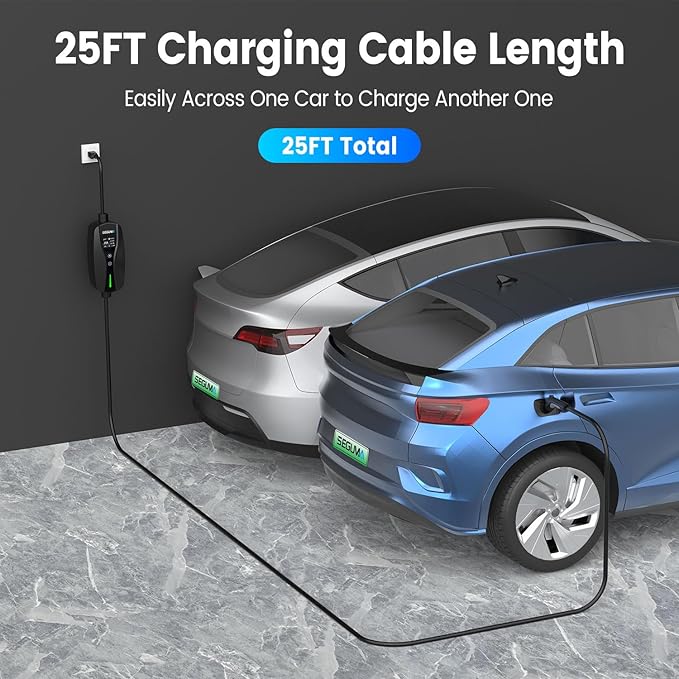Level 1/2 EV Charger, 16Amp Adjustable Current Electric Car Charger NEMA 5-15 Plug/NEMA 6-20 Adapter, Timing Delay & LED Display 25FT Cable Portable EV Charging Station for J1772 BEVs/PHEVs 110V-240V