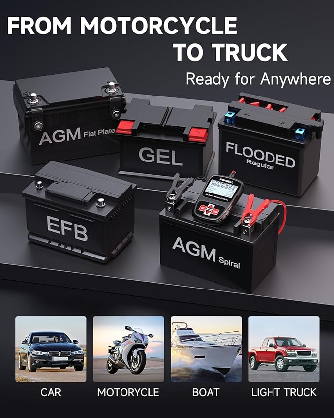 FOXWELL BT100 Pro 12V Car Battery Tester, Battery Load Tester, 100-1100CCA Automotive Alternator Tester Digital Auto Battery Analyzer for Car Truck Motorcycle SUV, Boat, RV, Marine & Pickup