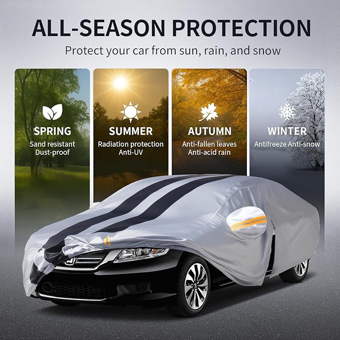 10 Layers Sedan Car Cover Custom Fit for Honda Accord(2001-2025), 100% Waterproof All Weather for Automobiles, Gift with Towel, Heavy Duty Car Covers for Rain Sun UV Protection with Door Zipper.