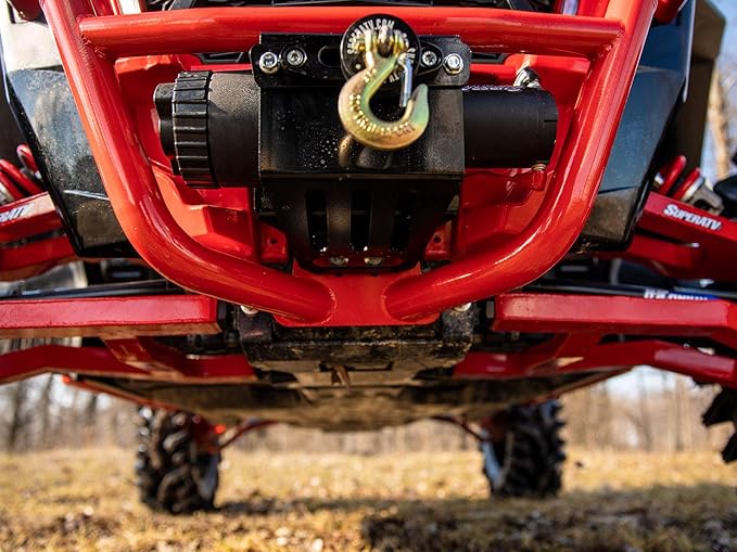 SuperATV 6000 lb Black Ops Winch with Heavy Duty Winch Mounting Plate for 2018+ Polaris RZR XP Turbo S / 2019+ RZR XP4 Turbo S | For Use with NO Front Bumper | Complete RZR Winch Kit Ready for Install