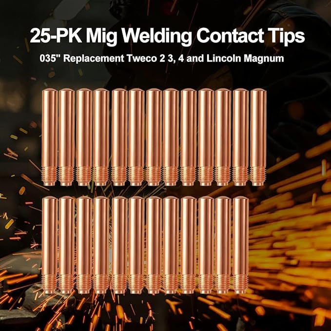 25-PK Mig Welding Contact Tips .035" Replacement Tweco 2 3, 4 and Lincoln Magnum 200, 300, 400 Guns MIG Weld Guns 14-35<25PK>