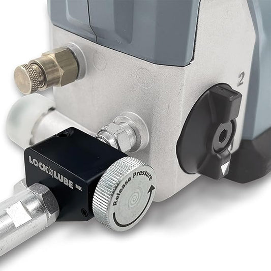 LockNLube Pressure Return Valve For Use With Cordless Grease Guns. No more pressure locks! Returns grease to the tube. Releases hose backpressure. Options for specific model grease guns. (LNL81300-MK)