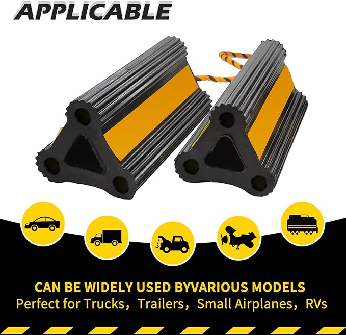 Vacallity Wheel Chocks for RV Trailer Car Truck, Upgrade Rubber Wheel Chocks with Rope Easy to Use,Camper Travel Chock Blocks Wheel Immobilizers & Chocks (8.2" 4pair)