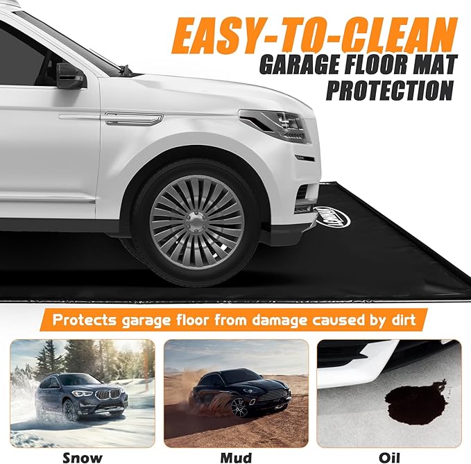 Garage Floor Mat Easy to Clean 7'9"x16' Heavy-Duty PVCContainment Mat with Waterproof Containment Protection for Cars SUVs Trucks Parking Garages Non-Slip Durable Containment Mat Multiple