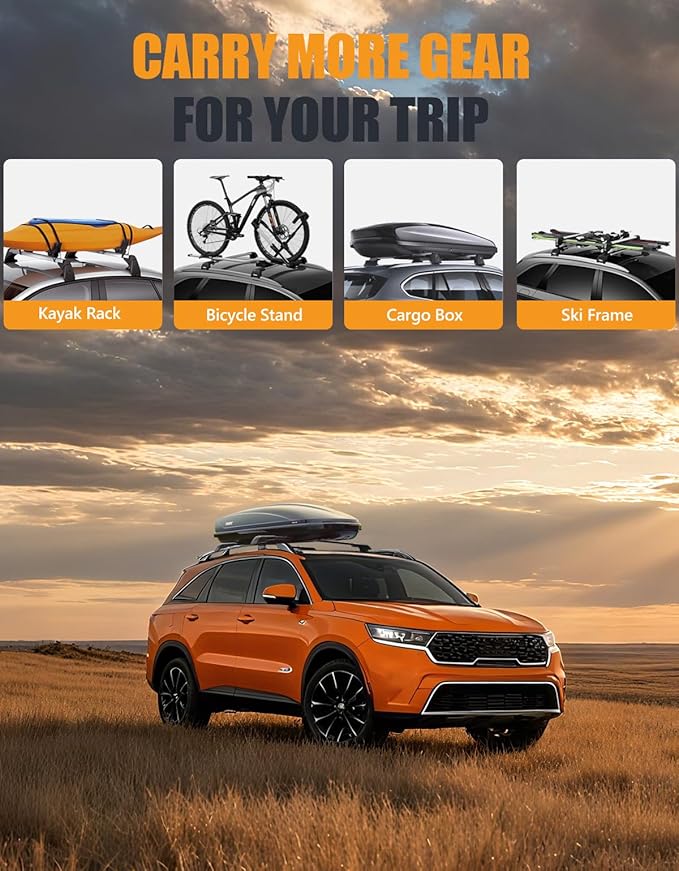 KINGGERI 330LBS All Aluminum Roof Rack Cross Bars Fit for Kia Sorento X-Line & X-Pro 2021 2022 2023 2024 2025 2026 (With Raised Side Rails), Lockable Roof Rails Crossbars Rooftop Luggage Racks Carrier