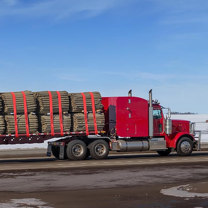 VEVOR Truck Straps, 4" x30' Heavy Duty Tie Down w/Flat Hooks 18,000lbs Break Strength, WLL# 6000lbs, Cargo Straps tie Down for Flatbeds, Trucks, Trailers, Farms, Rescues, Tree Saver, Red(10 Pack)