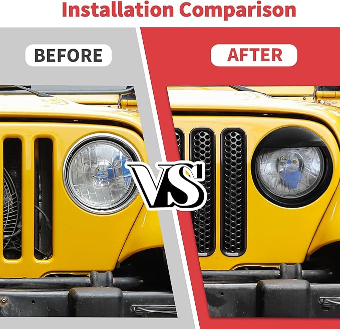 Jimen Fit for Jeep Wrangler TJ 1997-2006, Front Mesh Grille Inserts & Headlight Bezels Cover Trim