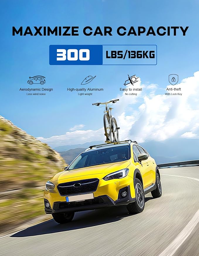 300lbs Lockable Roof Rack Cross Bars Compatible with 2013-2017 Subaru XV Crosstrek & 2012-2016 Impreza, Heavy Duty Aluminum Roof Rails Crossbars Cargo Canoe Black Rooftop Cargo.