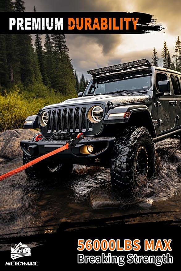 METOWARE Kinetic Recovery Rope (1.25’’ x 20ft) 56,000 LBS Heavy Duty Snatch Strap with 2pcs 1/2inch x 22 Soft Shackles, Tow Rope Offroad Recovery Kit for UTV, ATV, Truck, Car