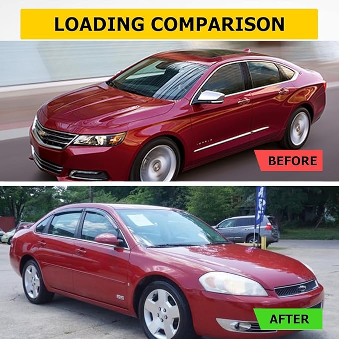 Side Window Wind Deflectors fit for 2006-2013 Chevrolet Impala&2014-2016 Chevrolet Impala Limited Model, 4pcs Out-Channel Tape-On Nice Rain Guards Set, Dark Smoke Window Visor 94843