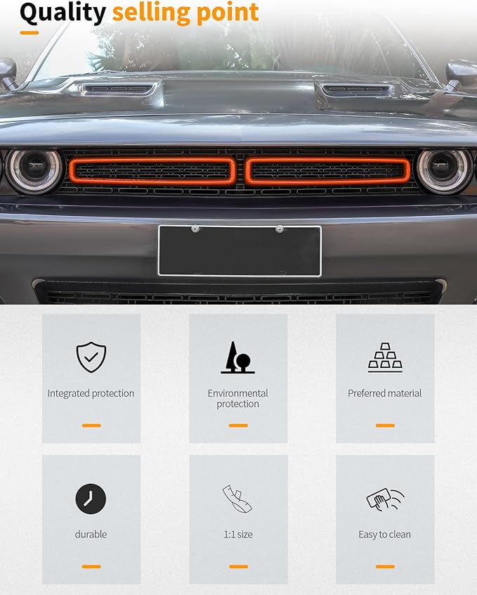 Hoolcar Front Grille Radiator Grille Insert Cover Grillwork Trim Compatible with Dodge Challenger 2015-2024, Exterior Accessories, Orange, 2pcs